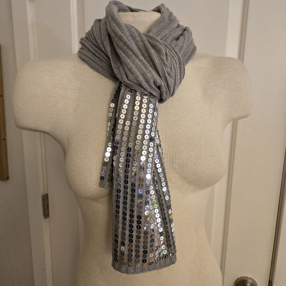 Calvin Klein Scarf Sequin Knit Neck Warmer Accessories Grey